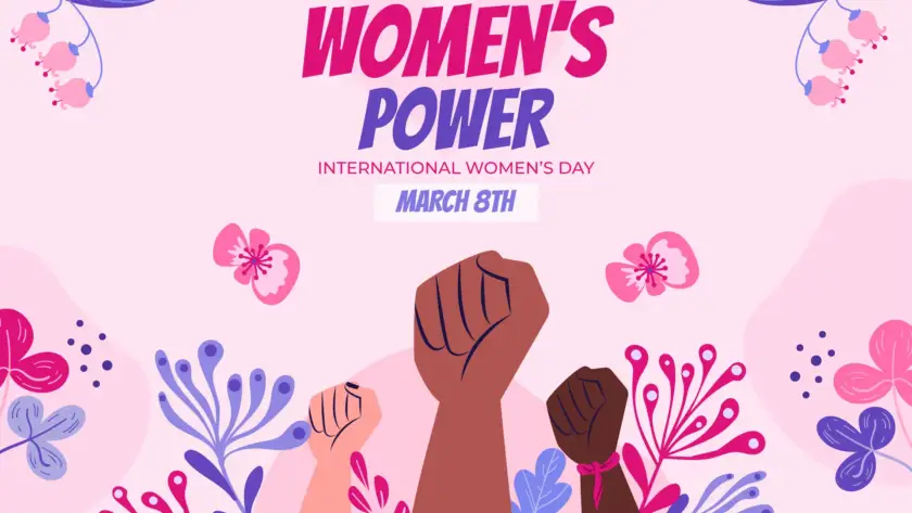 Illustration of raised fists celebrating International Women’s Day, symbolizing women empowerment and Gaia in Love’s commitment to supporting gender equality and breaking societal barriers.