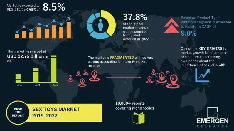 An infographic showcasing key statistics and market growth projections for the sex toys industry, including vibrators.