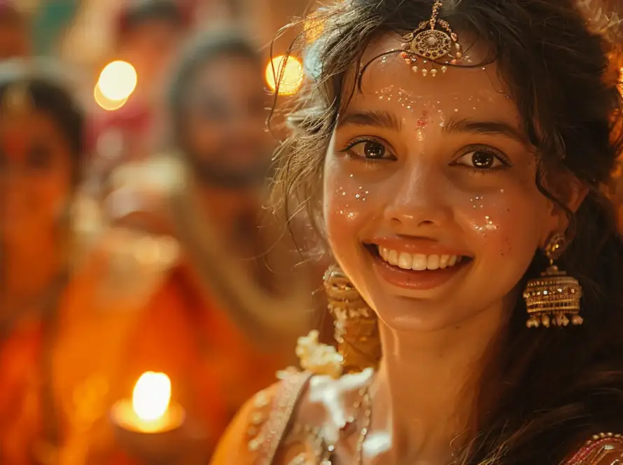 Indian woman smiling at festival – sell sex toys on Shyaway India