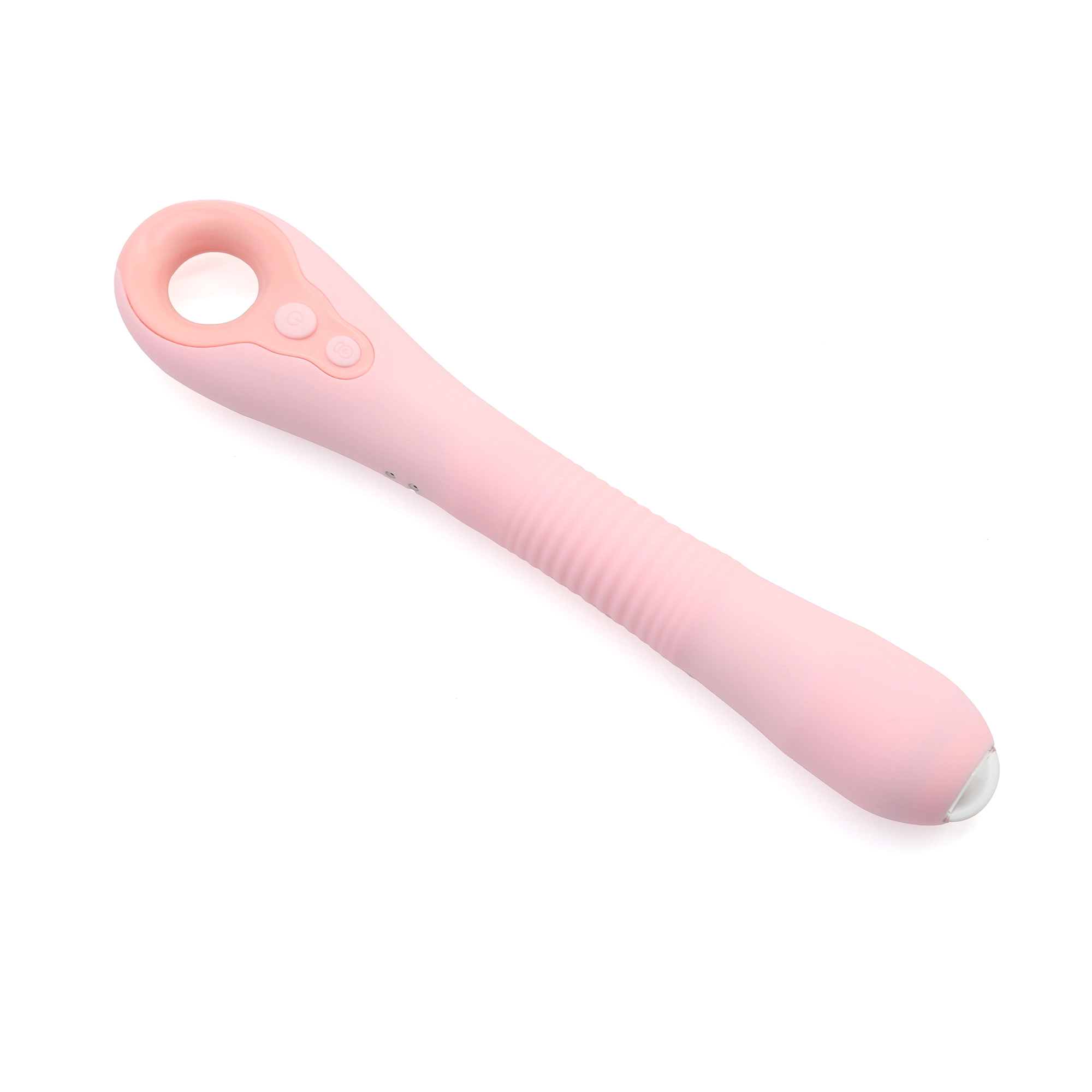 Side profile of Luxe Insight Lite Endoscopic Vibrator in Rose Quartz, a bluetooth viberator with ergonomic design.