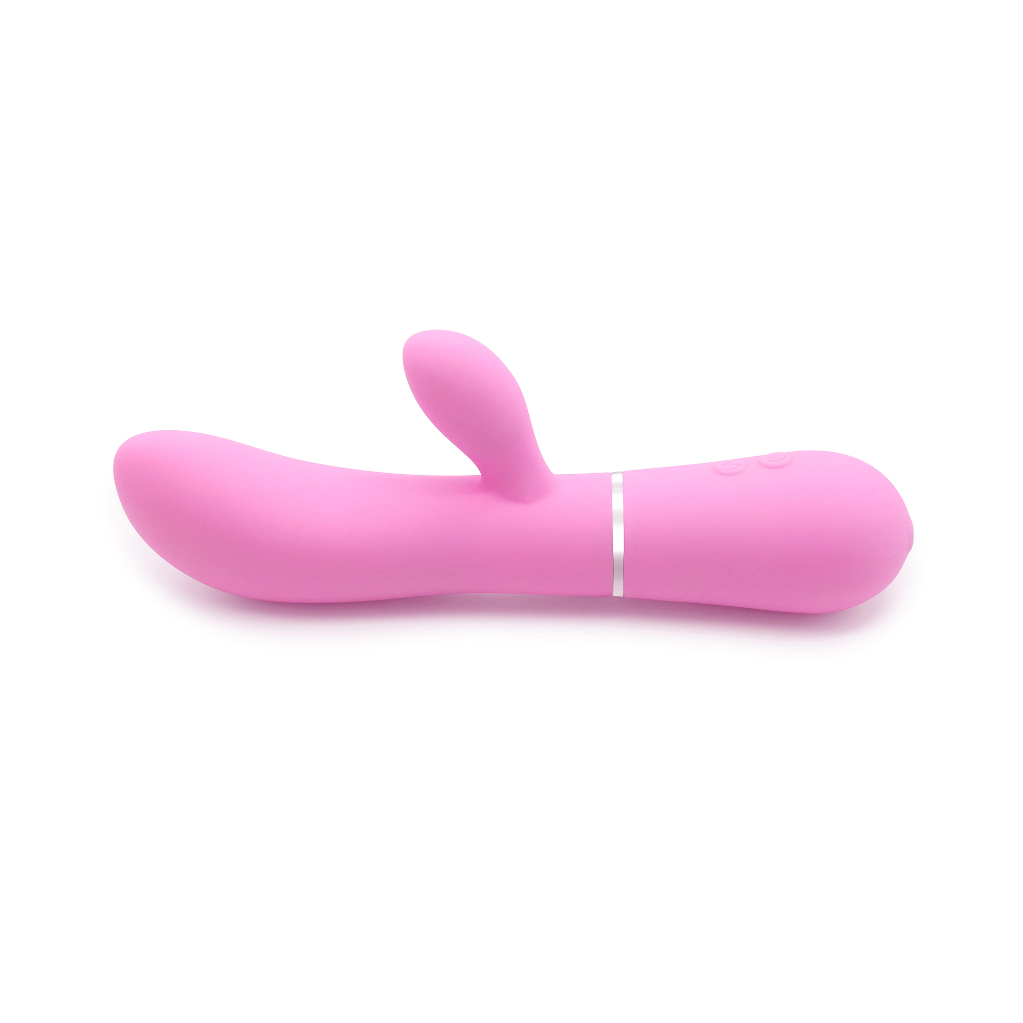 Close-up of Elysian's light fuchsia rabbit vibratoe showcasing dual motor stimulation and sleek design.