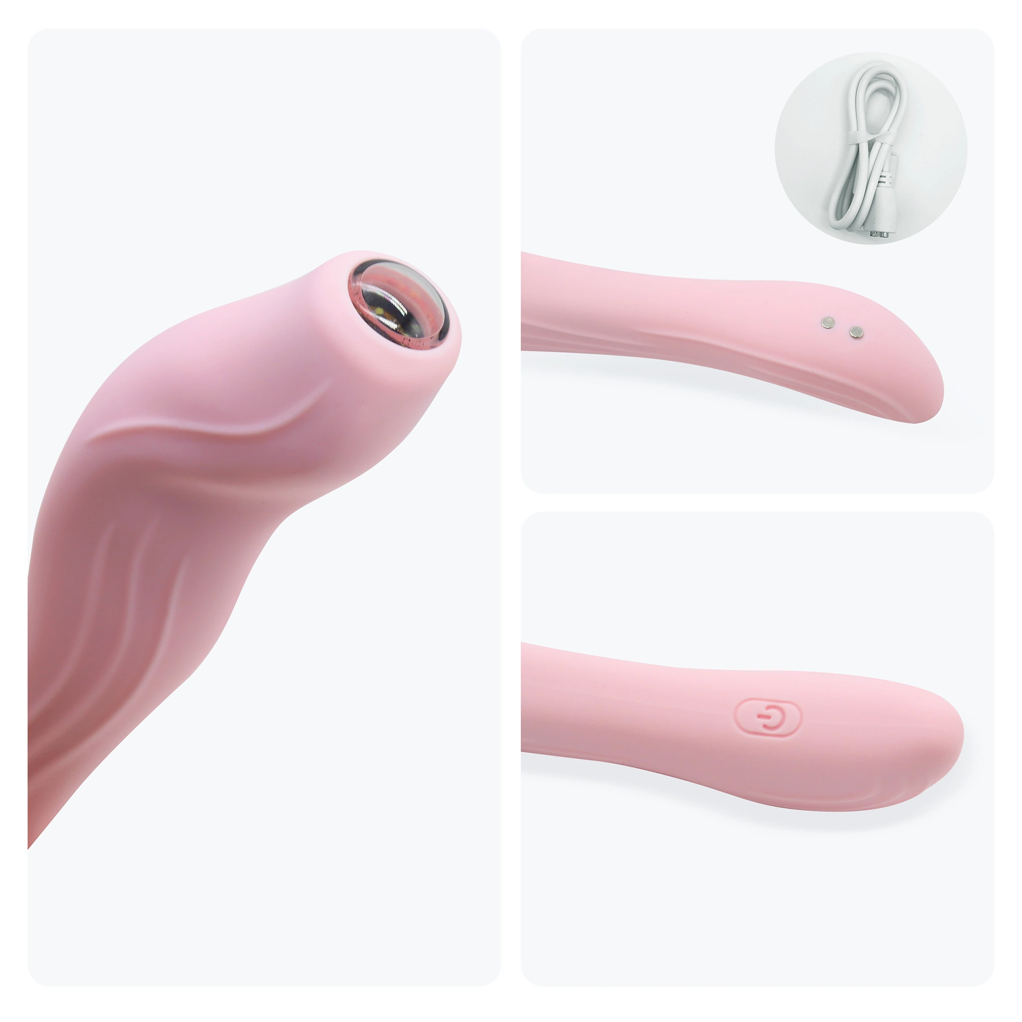 Close-up of Gaia in Love Mystic Vision Magic Wand - Rose Quartz, featuring a premium rose-colored finish and innovative design for women and couples toys.