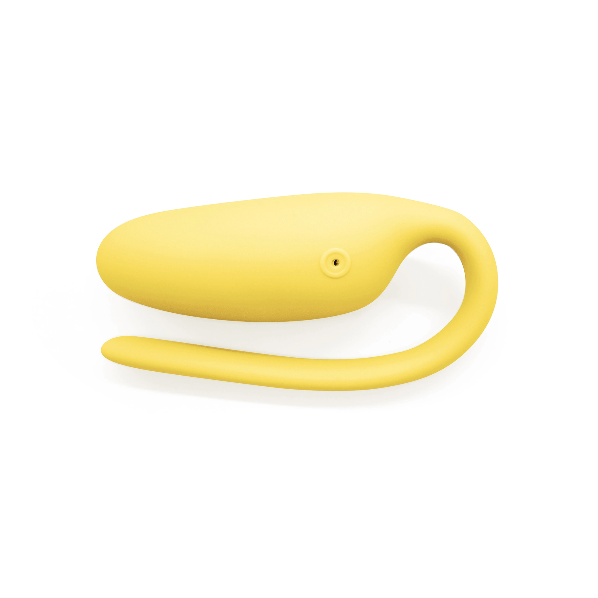 Side view of Gaia Empower Kegel Trainer Vibrator in Golden Yellow, showcasing its smooth texture and flexible tail for enhanced comfort and control.