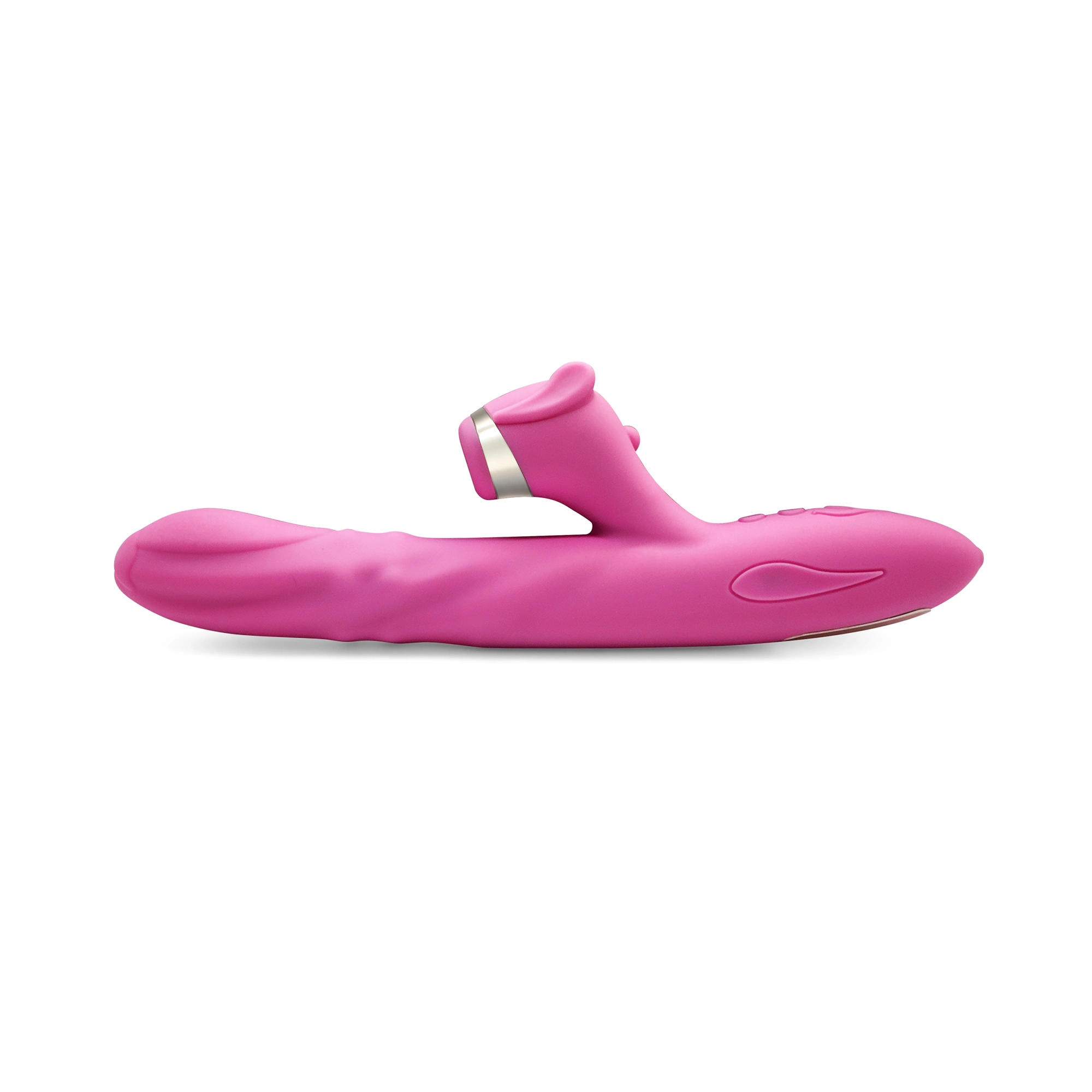 Close-up view of Multi-Sense Clit & G-Spot Vibrator - Fuchsia showcasing sleek design and soft silicone texture by Gaia in Love.