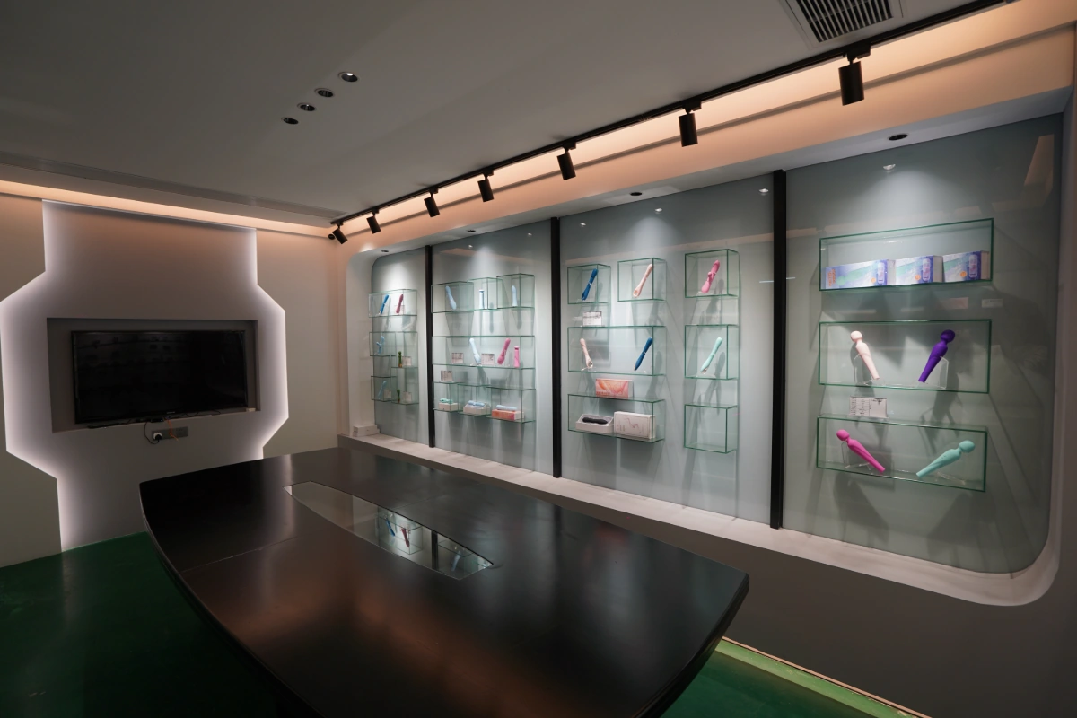 Gaia's showroom displaying premium adult toys and vibrators for women.