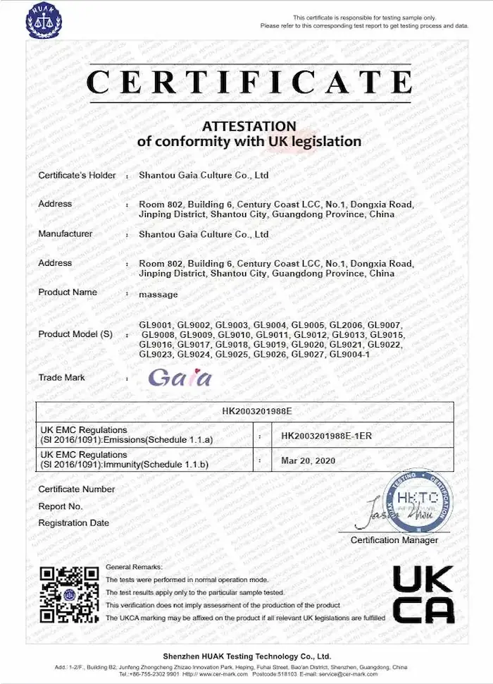UKCA certification showcasing Gaia in Love adult toys and couples toys comply with UK market standards.