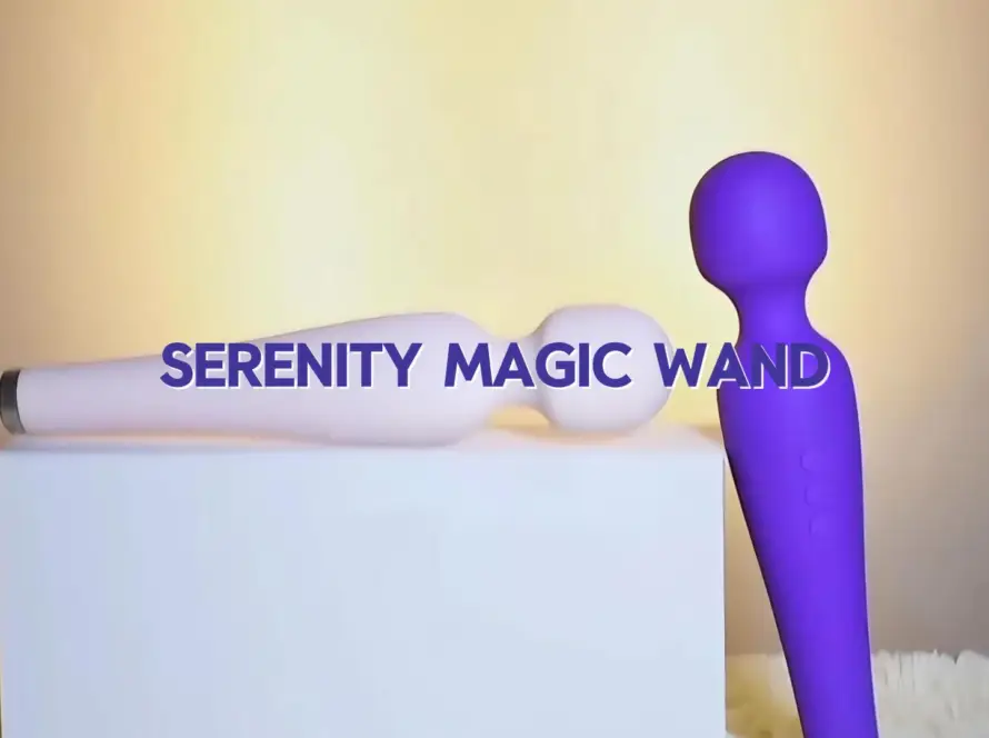 Serenity Magic Wand purple vibrator with product name, showcasing the powerful wand vibrator.