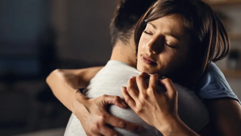 A loving couple sharing a heartfelt embrace, experiencing the warmth of intimacy, exploring new dimensions with Couple's Sex Toys from Gaia in Love.