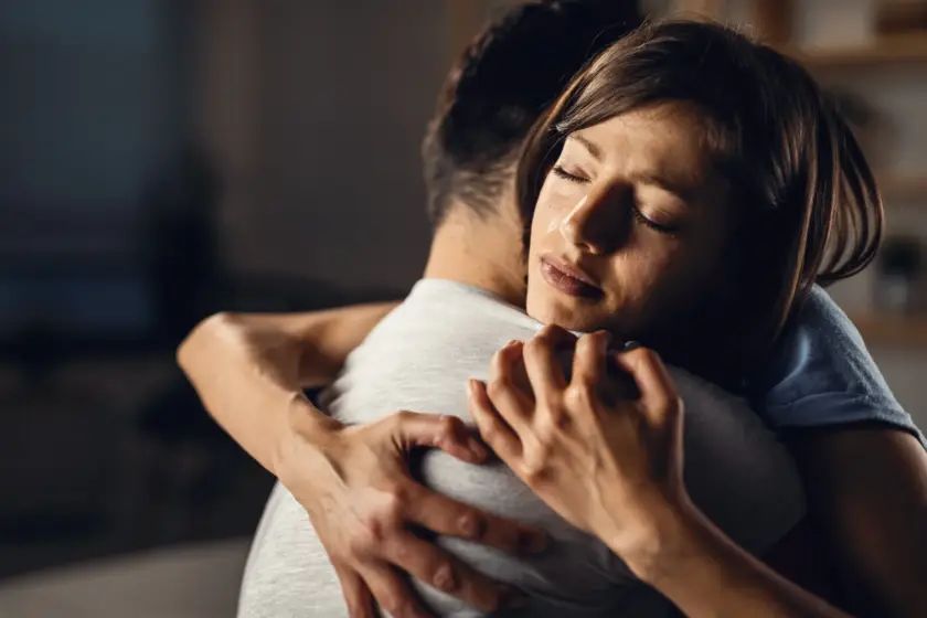 A loving couple sharing a heartfelt embrace, experiencing the warmth of intimacy, exploring new dimensions with Couple's Sex Toys from Gaia in Love.