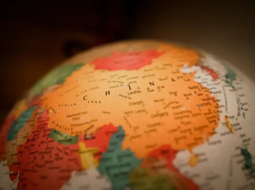 Map of China highlighting global export regions, representing Gaia in Love's sex toy manufacturing and B2B services.