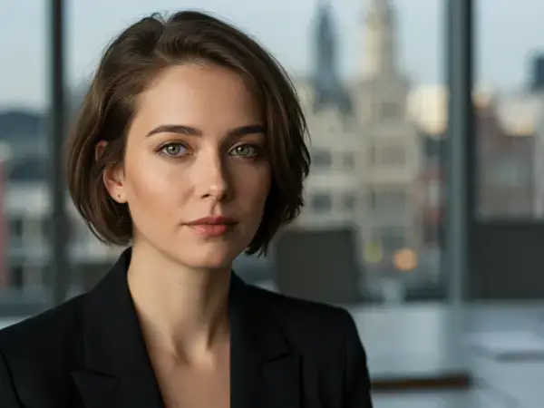 Portret van een professionele Belgische zakenvrouw in een moderne vergaderruimte, klaar om B2B-samenwerkingen met Gaia Sex Tech te bespreken.