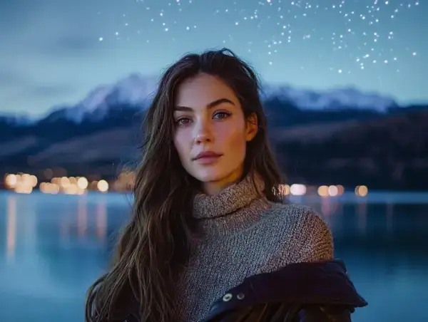 Confident woman by a New Zealand lake at twilight, symbolising Gaia Sex Tech’s support for women-led pleasure brands.