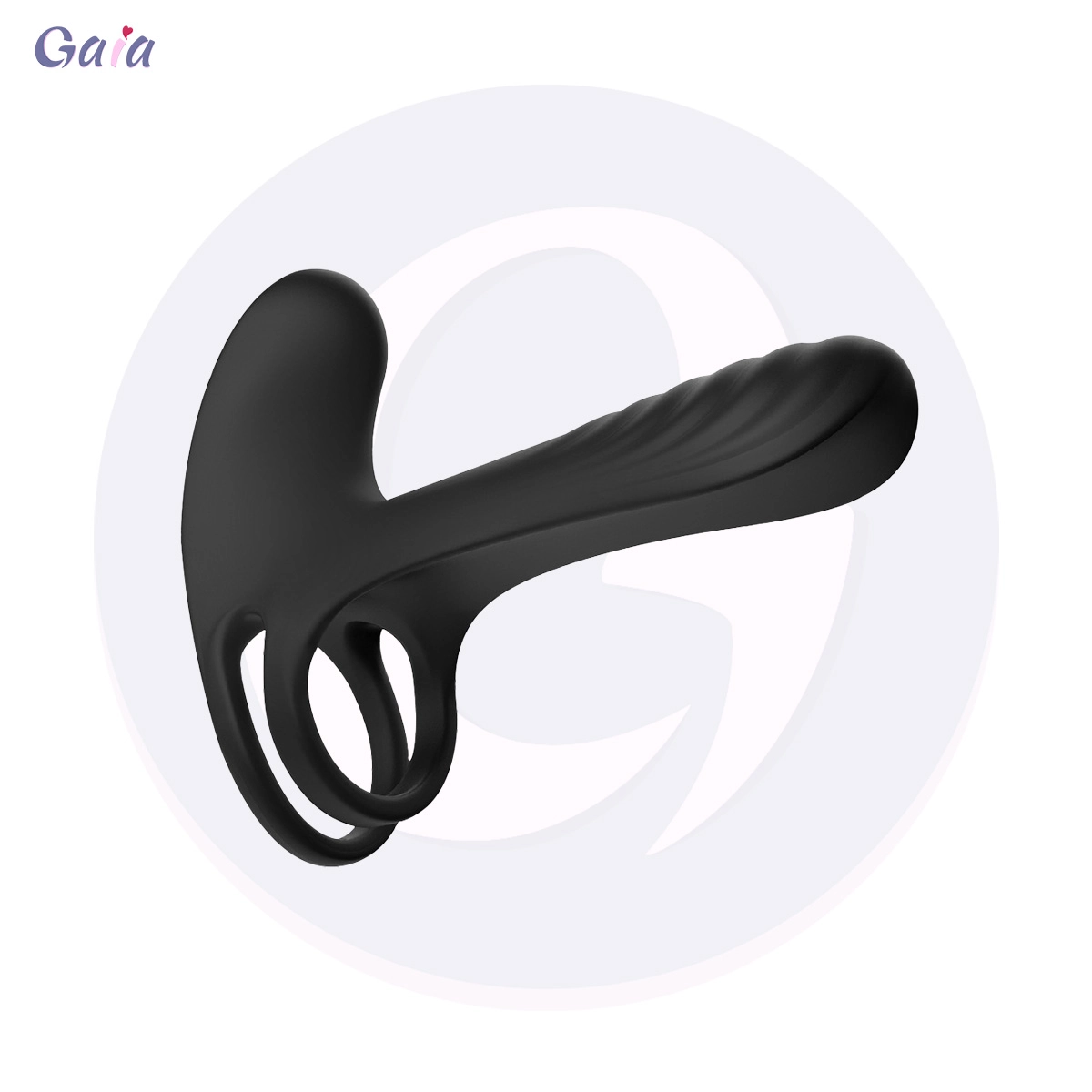 Anillo para el pene GC2057 negro de doble bucle con extensión estimuladora texturizada en la parte trasera para mayor presión y sensación.