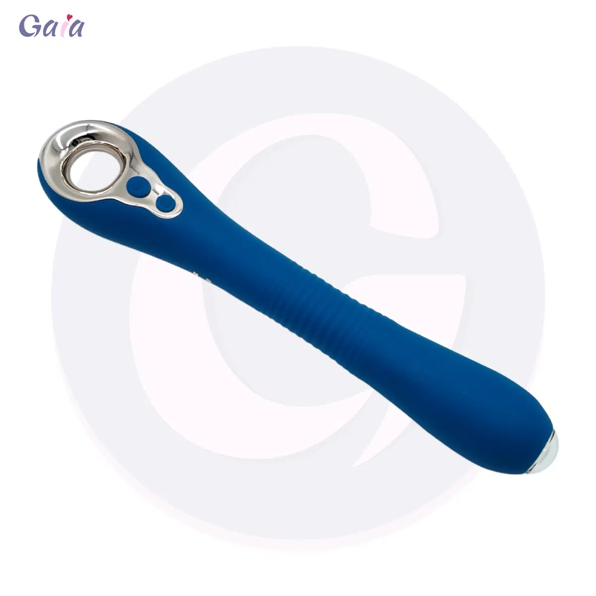 GC3008-1 (AZUL REAL): Vibrador endoscópico GC3008 azul real con calefacción, vibración, control mediante aplicación y cuello flexible con memoria.