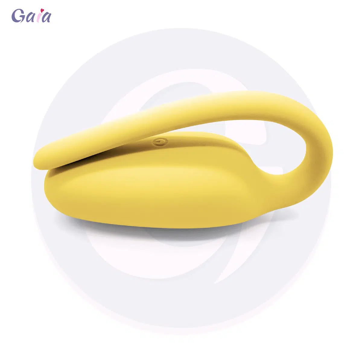 GE3029-1 golden yellow wearable kegel training vibrator kegel exerciser with U-shaped loop design, angled view