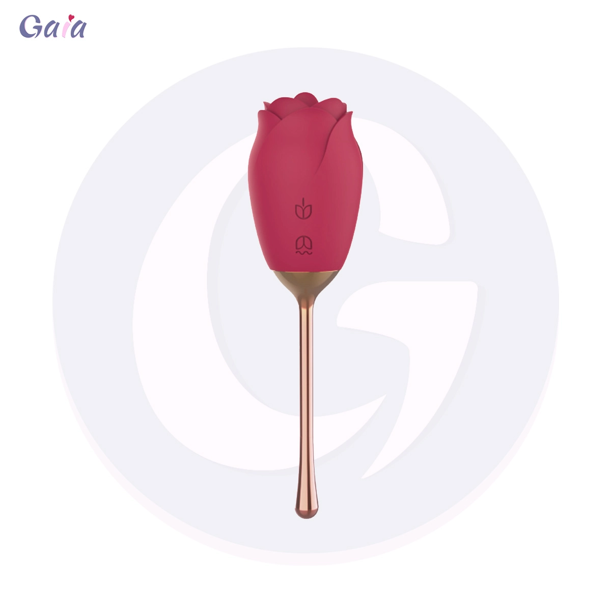 GR2065 rose-shaped clitoral stimulator with slim metal handle (rose-red + gold).