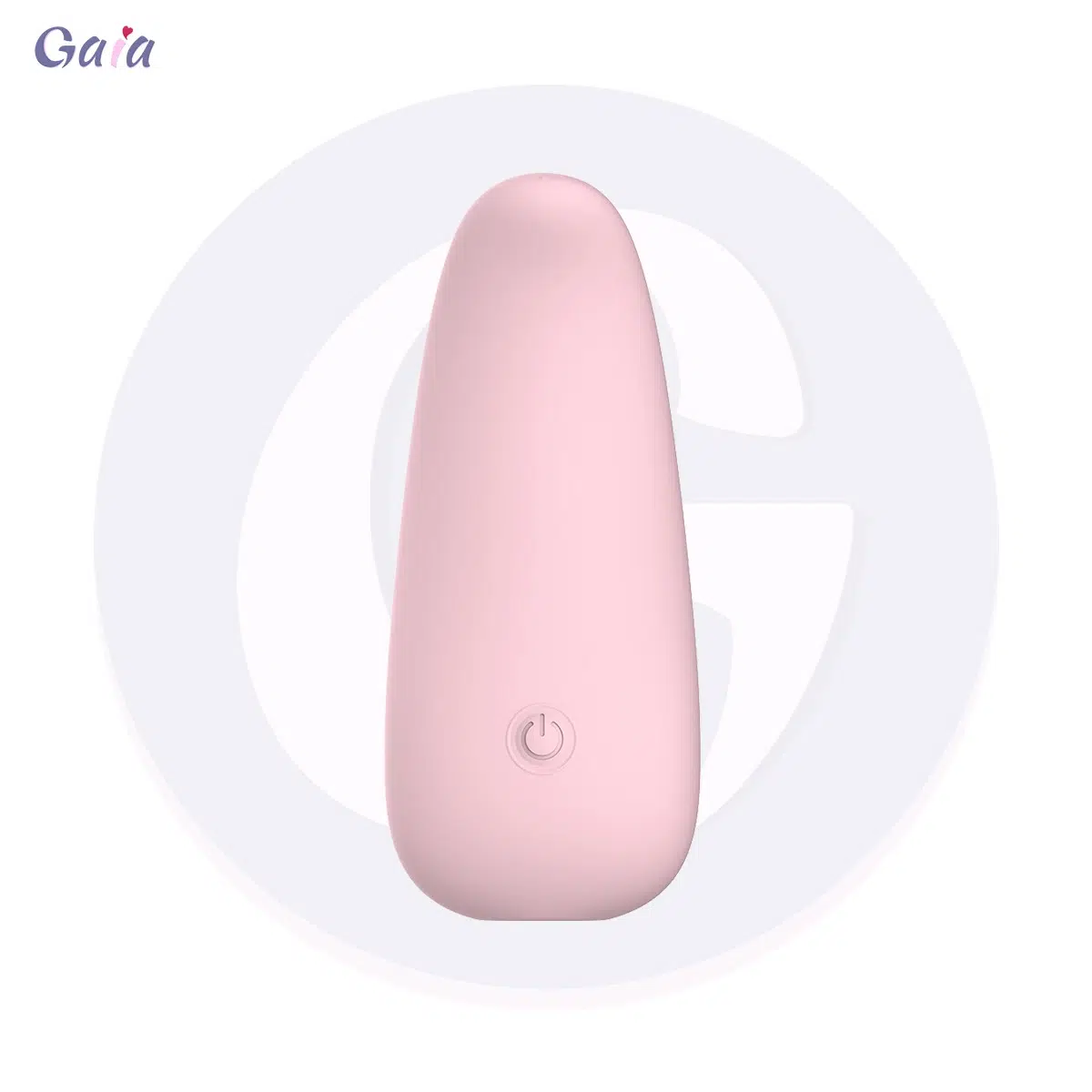 Gaia in Love GV1003 pink pebble-style silicone clitoral vibrator with single power button.