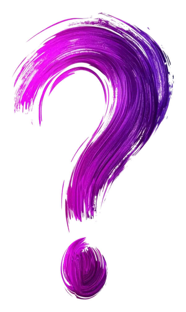 Purple brushstroke question mark icon on a clean background—simple visual for the FAQ section on “How to Customize Your Sex Toy Packaging.”