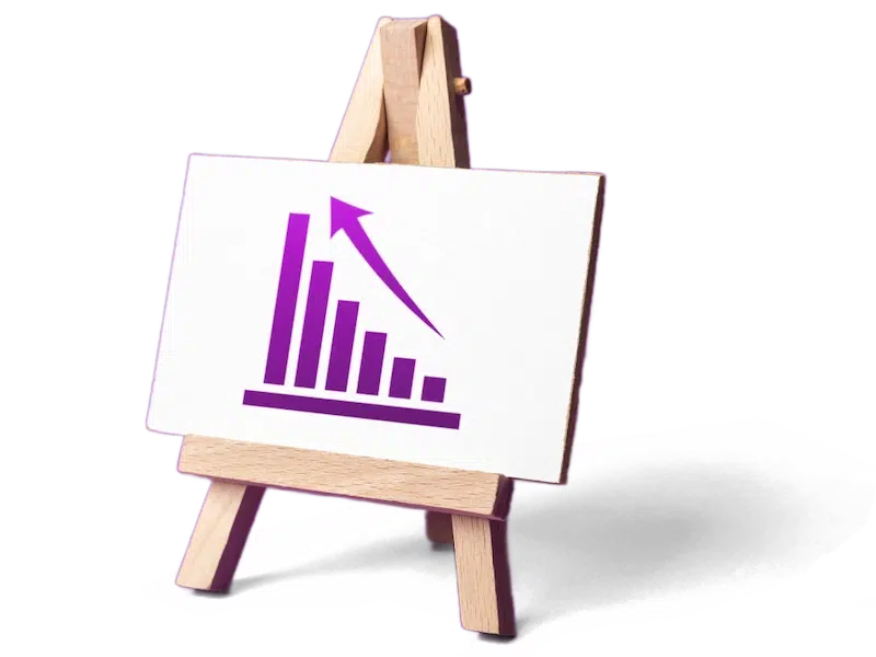 Rising bar chart with an upward arrow on a small easel, representing profit margin growth for a sex toy business